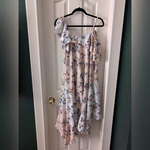 Skies Are Blue Asymmetrical Off Shoulder Floral Print Dress